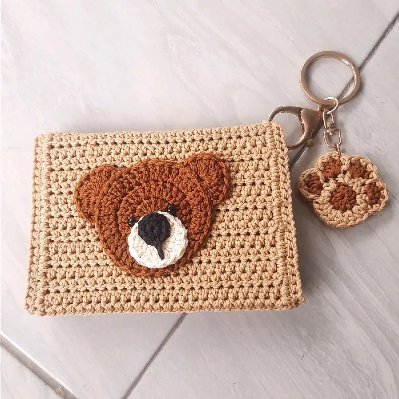 Dompet Kartu Rajut Karakter Imut Lucu Model Terbaru Handmade untuk Wanita Perempuan Hitam Pink 4