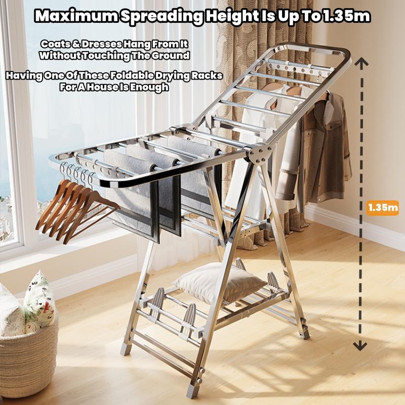 [SG Stock]Foldable Clothes Drying Rack Multifunctional Laundry Rack With Wheel Stainless Steel Thickened Carbon Steel 6