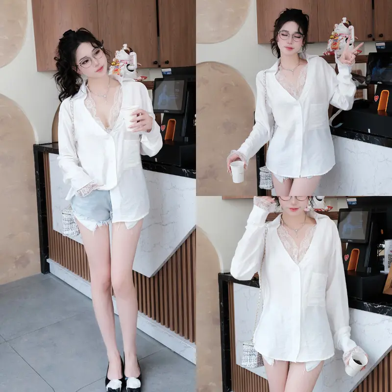 247store - Áo Sơ Mi Trắng Đũi Mềm Kèm Lót Ren Sang Chảnh set 2 chi tiết 402/241 7