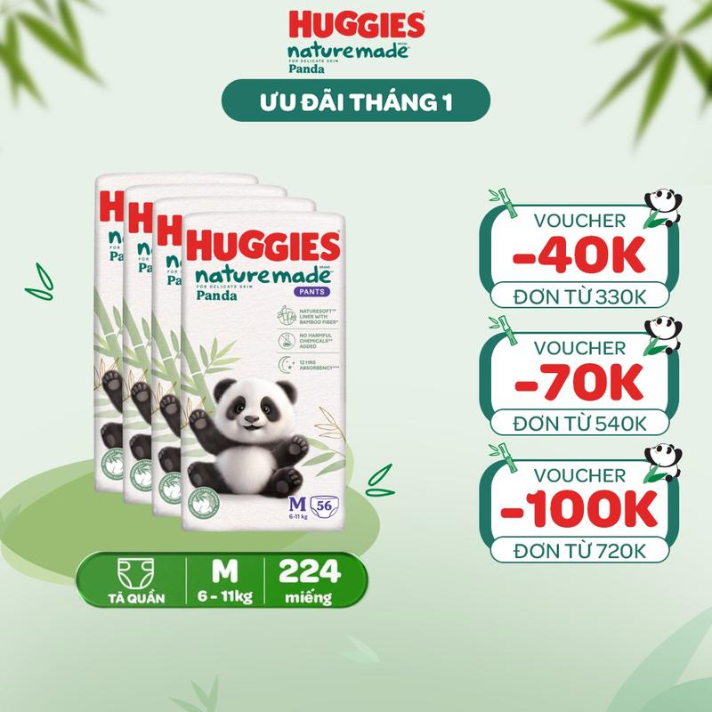 Creator Combo 4 Tã Bỉm quần Huggies Naturemade Panda M56 L42 XL36 XXL24