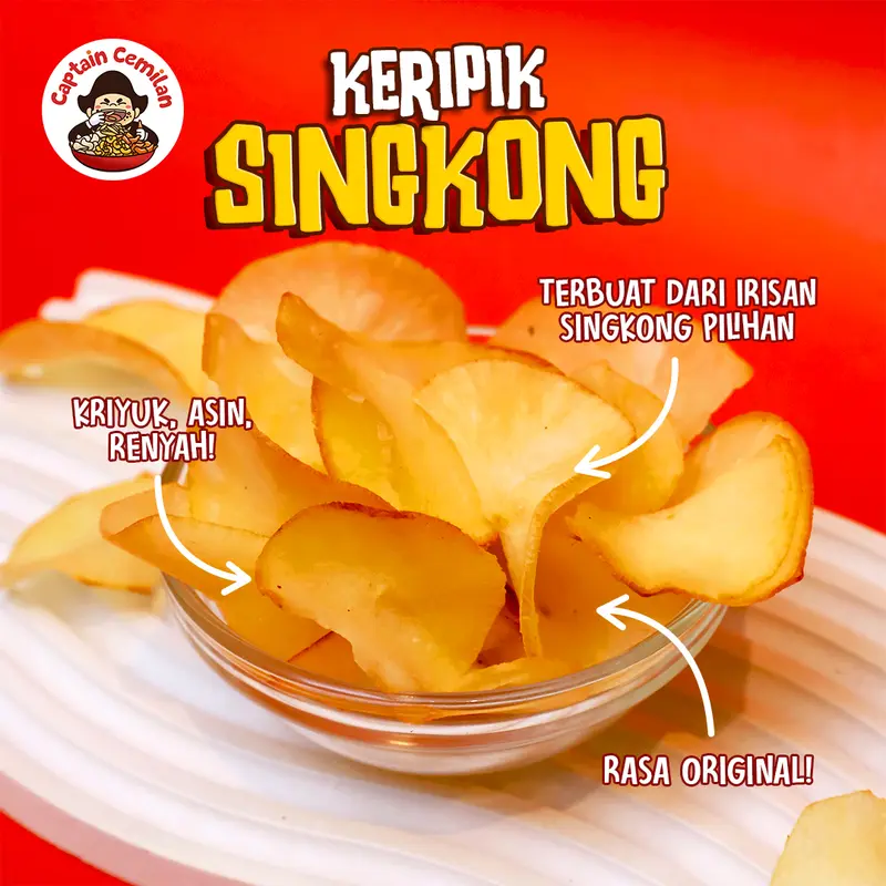 1 KG - Keripik Singkong Rasa Original Asin gurih Captain Cemilan food Snacks Makanan Chips Pedas Jajanan 1