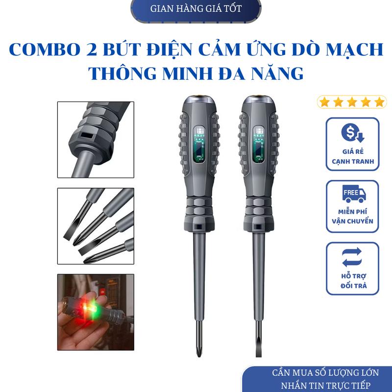 ComBo 2 Bút Thử Điện Cảm Ứng Đèn Led Thông Minh Đa Năng Đầu Vít Từ Tính Đo Thông Mạch Tìm Dây Đứt Ngầm Kiểm Tra Pha Nóng Lạnh- 2 ButDien