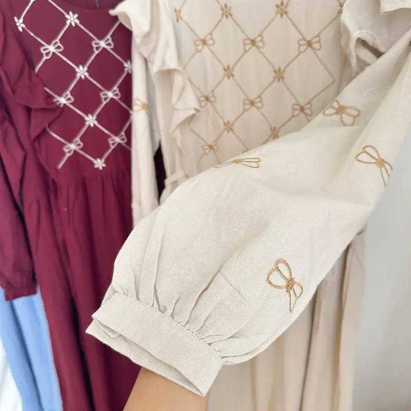 ZR fashion - Kaluna Dress Gamis Bordir Bahan Linen Muslim Panjang 4