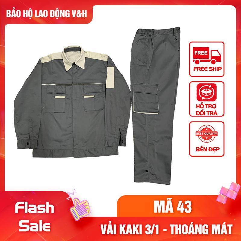 Quần Áo Bảo Hộ Lao Động Nam Dài Tay Mã 43 - Có Cổ Sơ Mi Quần Có Túi Hộp Vải Kaki 3 1 Dày Dặn Bền Bỉ Thoáng Mát Chống Nắng Nóng Tốt