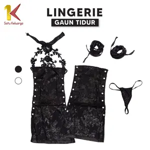 1K Baju Tidur Lingerie Sexy Bodycon Dress Halter P388 Lingeri Gestring Midi Dress Elegant Sleepwear