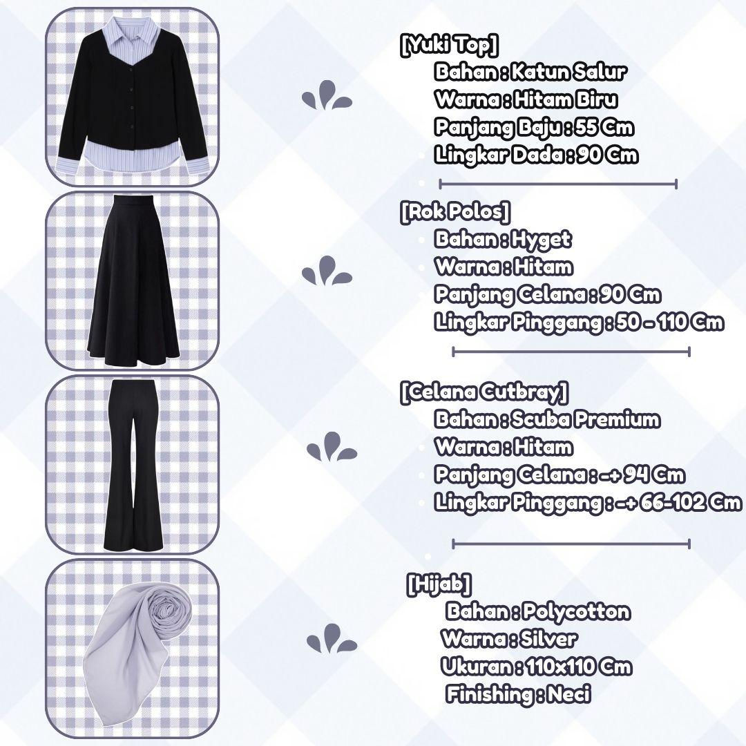 Outfit Set 3In1 Modern (Kemeja Yuki+Rok+Hijab Silver) Ootd Santai Korea Style Wanita Kekinian- AR128 Outfit Set 3In1 Modern (Kemeja Yuki+Rok+Hijab Silver) Ootd Santai Korea Style Wanita Kekinian- AR128