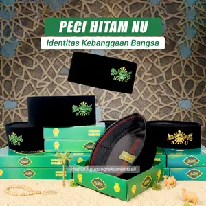 Peci Hitam NU Bordir Dewasa Anak Kopiah Haji AC Motif Hijau Kuning Muslim Songkok Pria Khalifa