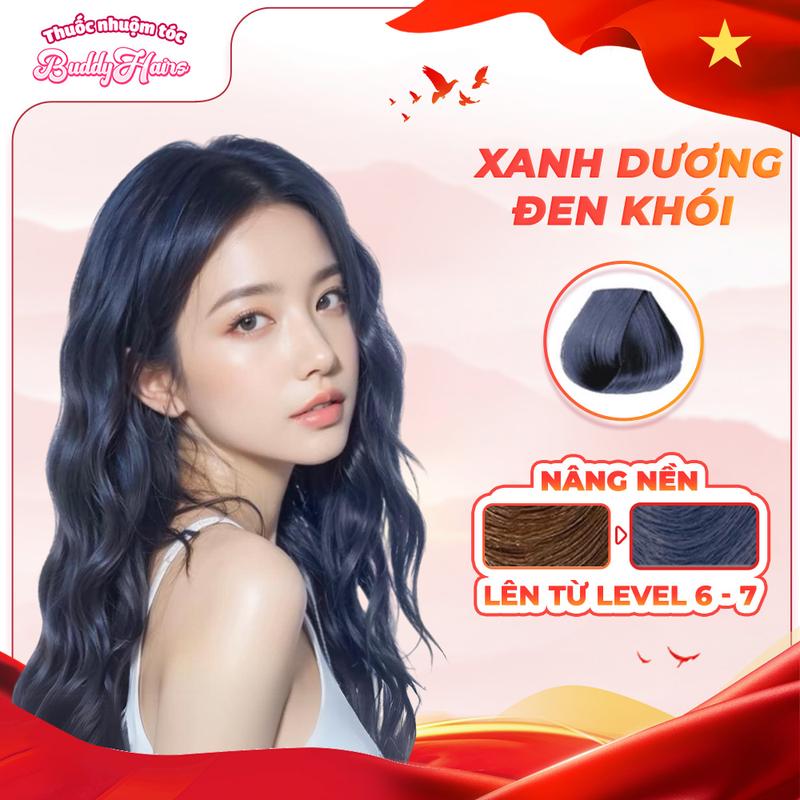 Thuốc nhuộm tóc XANH DƯƠNG ĐEN KHÓI/XANH ĐEN KHÓI không cần dùng tẩy tóc buddyhairs tặng kèm găng tay tiện lợi