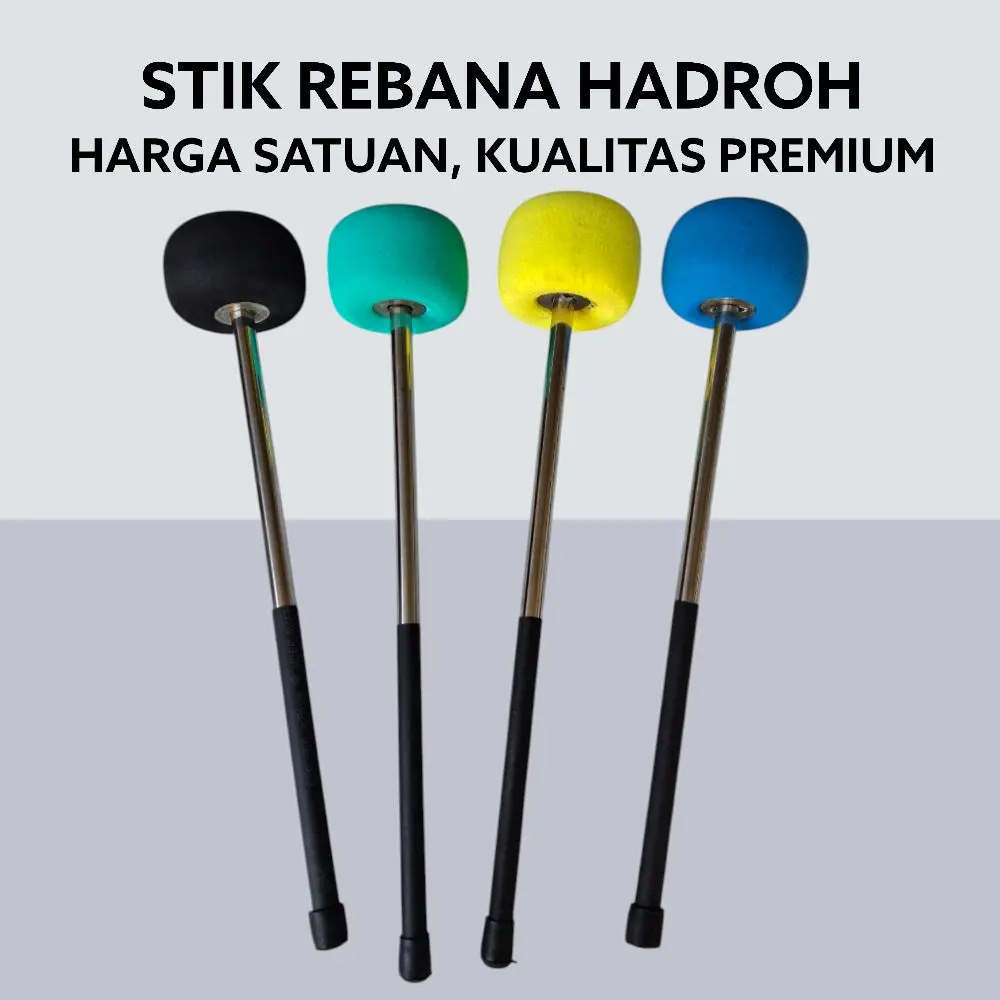 Stik Bas Jidor Rebana Hadroh Hadrah Stainless & Aluminium Full Spon Perekat Kencang Pegangan Karet Nyaman