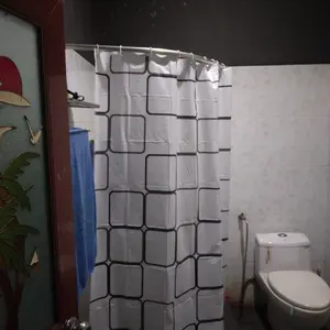 Tirai Kamar Mandi / Tirai Shower / Tirai Pvc / 50 Tirai Biru Bunga Hitam