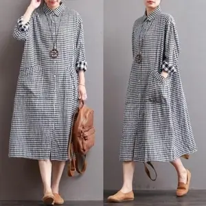 Balena Midi Dress Citra Premium Katun Triset Gamis Wanita Remaja Dewasa Bahan Adem Nyaman Kancing Aktif Lengan Manset Motif Kotak Baju Panjang