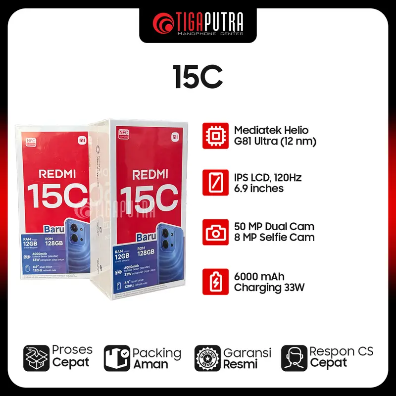 Redmi 15c (Ram 6/8GB, Rom 128/256GB, 6000mAh Battery, 120Hz Refresh Rate, NFC)
