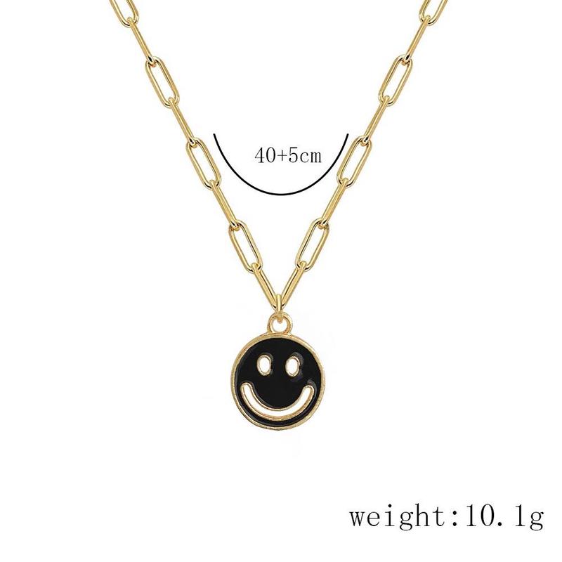 Product Introduction of Summer Colorful Hollow Smiley Face Pendant Necklace, Stainless Steel Hip-Hop Street Couple Niche Jewelry for Men and Women, Trendy Design and Versatile Accessories, Y2K Personalized Graduation Present and Birthday Present for Beach Party 0