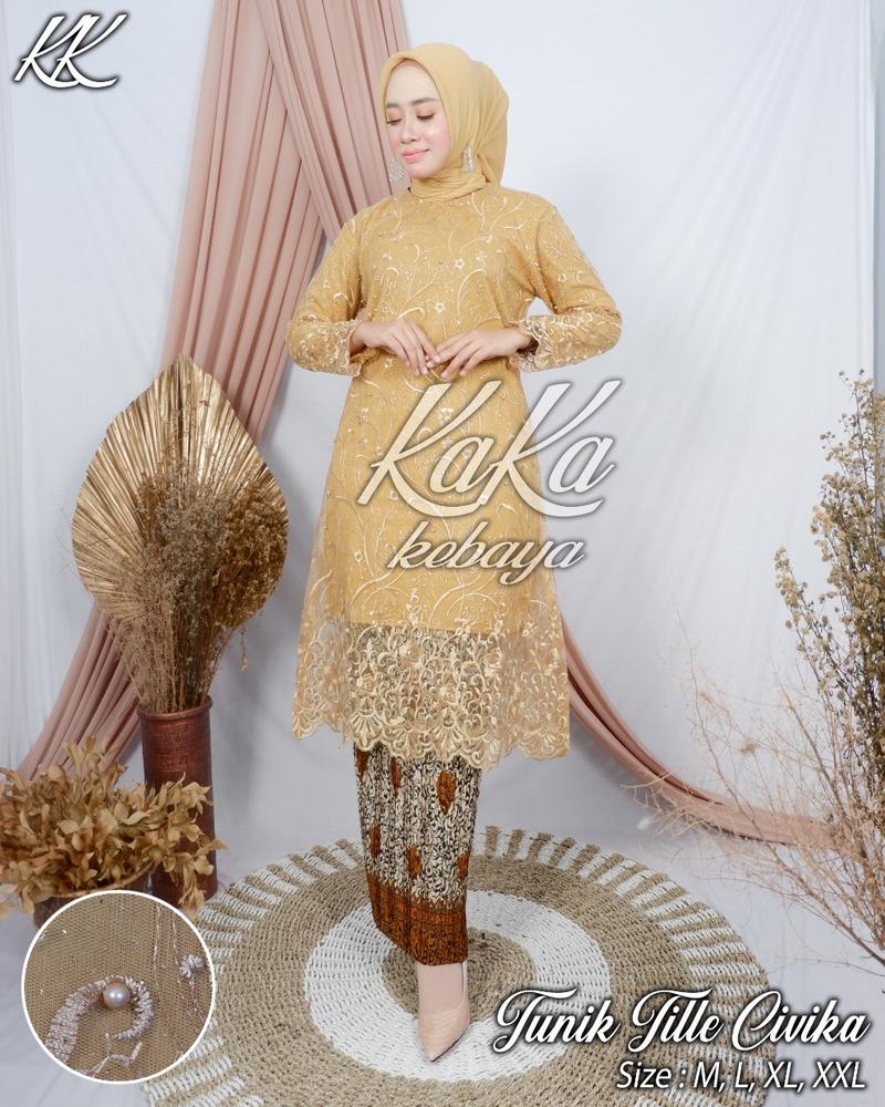 Product Introduction of Tunik brokat tile premium terbaru/model seragam pesta/kebaya best seller Kondangan Muslim Wanita Atasan Setelan Motif Mewah Panjang Batik Remaja 3