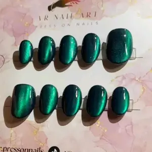 cat eye emerald hijau / cat eye dalam / fake nails hand made / press on nails premium / kuku palsu nail art / kuku palsu custom