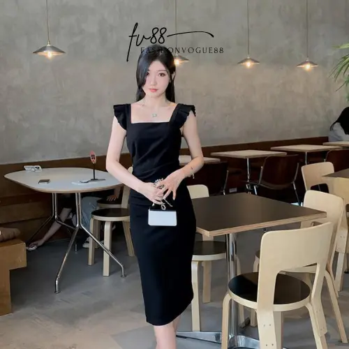 fv88 - Dress Wanita Dress Pesta Kondangan Dress Party Dress Korea Dress Panjang Ruffle Simple Elegant Mewah Polyester Premium Formal Gaun Natal Midi Casual 5