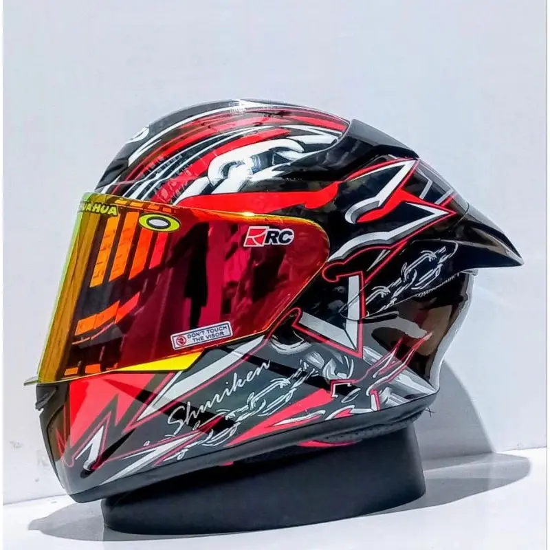Helm MLA Motif Full Face TTC Shuriken Red Kaca Visor Red/Blue dengan Busa Import Lembut dan Nyaman - Iridium, Motorcycle
