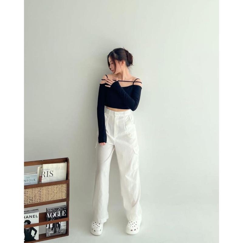 Product Introduction of (TERMURAH CARGO)- Celana Cargo Highwaist Loose Linen Cringkle Celana Cargo Wanita Kulot Cargo Highwaist Wanita Kekinian 2