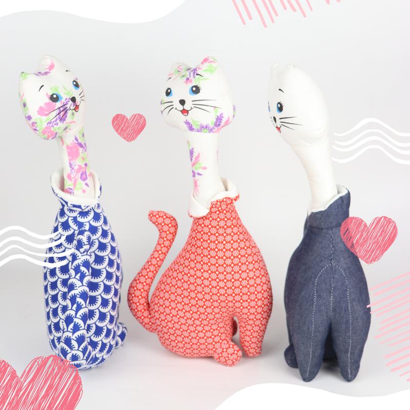 Đồ Chơi Cho Bé Thú Nhồi Bông Hình Con Mèo Cao Cổ Vải Hoa Bông Gòn Cao Cấp THU57 Trúc Lâm Handmade 8