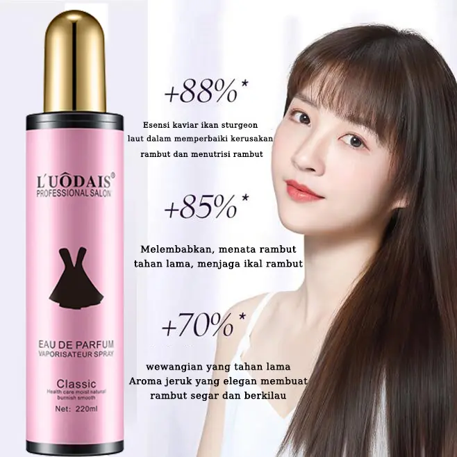 LUODAIS Hair spray Treatment 220ML Hair Care Perfume Spray Hair Salon Perfect First Essential Tonic Pelembab Rambut Indah Bersinar Berkilau Sehat Kuat Anti Kering Kusam Bercabang Perawatan Rambut Kulit Kepala Aman Hair Treatment Care Beauty Product 4