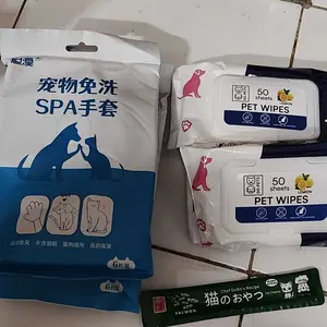 sweetie pie TISU GLOVE MANDI TISU BASAH ISI 6 Tisu Basah Kucing Anjing - Sarung Tangan Pet Grooming - Sarung Tangan Mandi Tanpa Air Tanpa Bilas kapas asopa