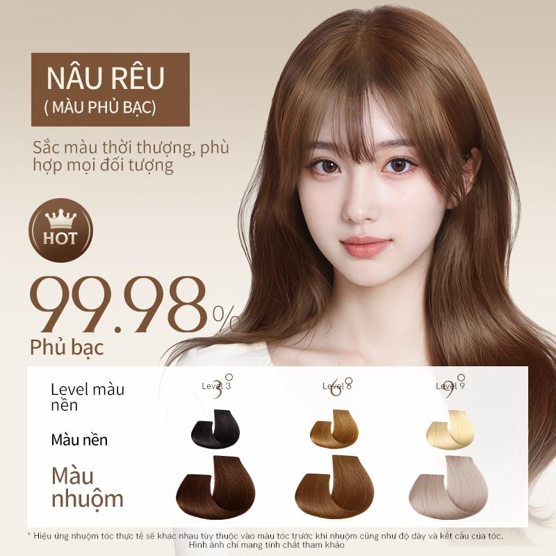 GLAMEE Kem Nhuộm Tóc Màu Nâu Rêu PG006 - Không cần tẩy - Tặng bộ 10 món nhuộm tóc Lên màu chuẩn Thành Phần Thực Vật An Toàn Giàu Dưỡng Chất Cho Tóc Dễ Dàng Tự Nhuộm Tại Nhà