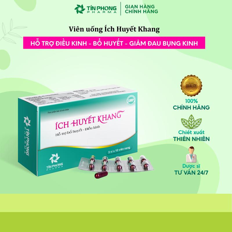 Viên Uống Ích Huyết Khang Giúp Hỗ Trợ Giảm Rối Loạn Kinh Nguyệt, Giảm Đau Lưng Đau Bụng 30 Viên/Hộp