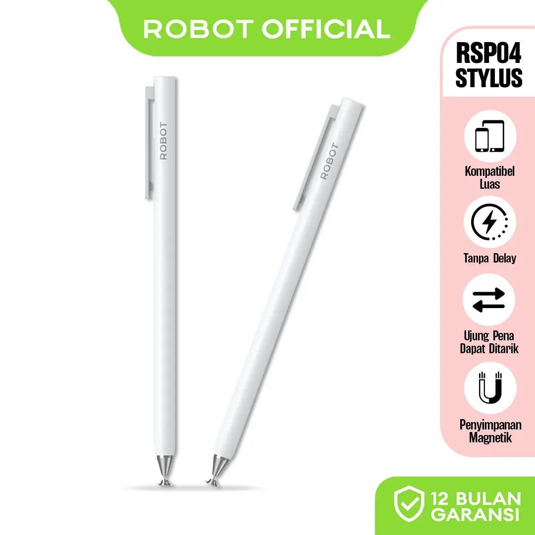 Robot Stylus Magnetik Multifungsi RSP04 White For Tablet Handphone Stylus Pen Magnet Anti Tergelincir Compatible dengan Berbagai Device - Garansi 1 Tahun [BISA COD]