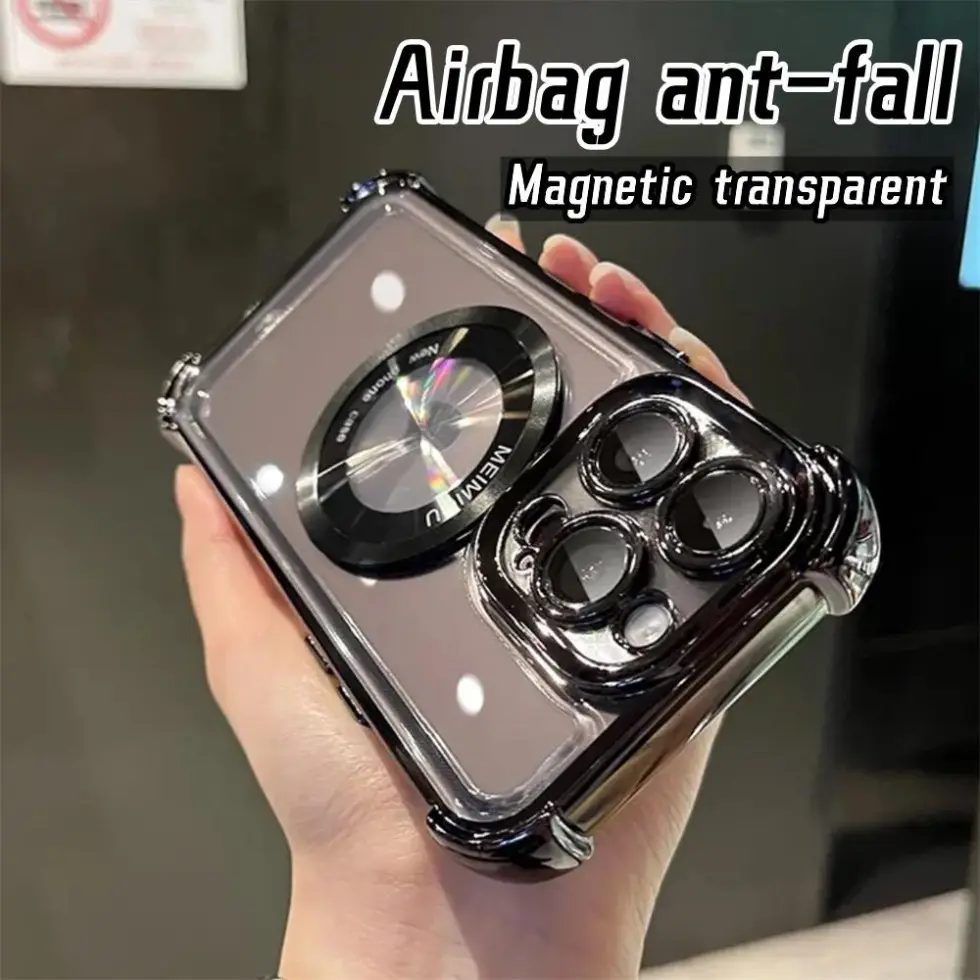 Luxury Magnetic Case IPhone 15 14 13 12 11 Pro Max 14 Soft TPU Case Transparent Airbag Shockproof Cover for iphone 14 pro max case Casing Screen Protector Handheld Accessories Protection Protective