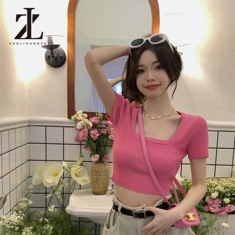 Áo Dệt Kim Áo kiểu crop top cổ vuông thời trang phong cách Hàn Quốc quyến rũ dành cho nữ