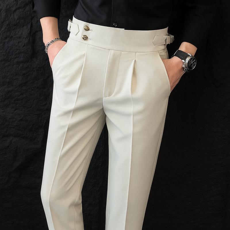  Quần Âu Nam - Quần Tây Nam Cạp Cao 2 Khuy Có Điều Chỉnh Eo Thông Minh Chất Vải Tăm Lì Dày Dặn Túi Quần Sâu 4 Màu Trắng Đen Be Ghi 