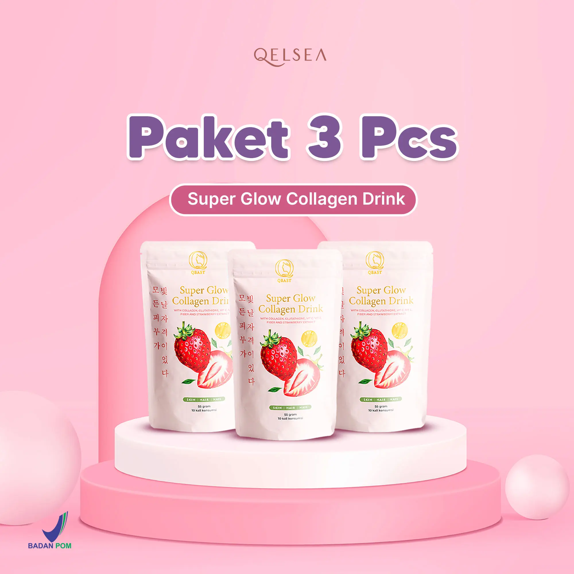 Qbast Qelsea 3 Pcs Glutathione 360 mg Collagen Drink