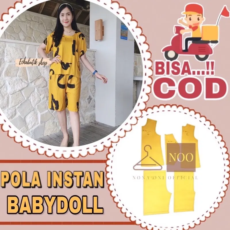 BISA COD - pola instan setelan babydol pendek celana pendek - pola jiplak babydol - pola jahit sudah berkampuh
