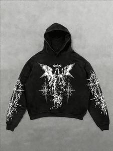 Sudadera Negra con Capucha de Moda con Gráficos Góticos de Ángel, Ideal para Estilo Alternativo y Callejero, Tendencia en Instagram #Sudadera #ModaGótica #TendenciaInstagram