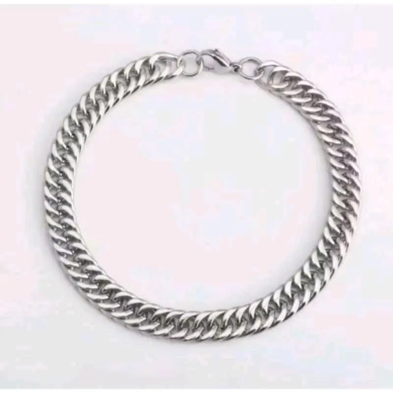 Gelang Rantai Rapat Titanium 6mm dan 3mm Warna Silver untuk Pria dan Wanita