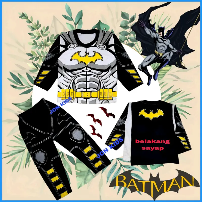 SETELAN BAJU KOSTUM BATMAN SAYAP TERBARU LENGAN PANJANG/BAJU BATMAN SAYAP BUAT USIA 1-10 TAHUN 2