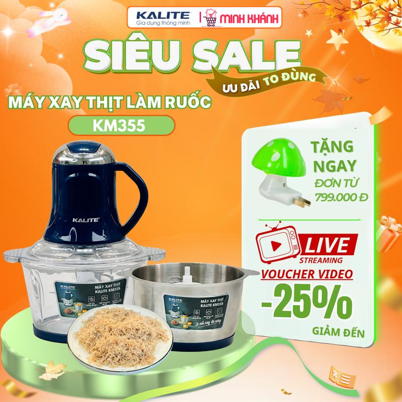  Máy xay thịt Kalite KM355 - 2 Cối inox và thuỷ tinh bóc tỏi làm ruốc 4 lưỡi dao sắc bén đa năng 