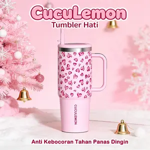 CUCULEMON Tumbler Vacuum Hati Pink 1200ML Anti Kebocoran 1.2L Kapasitas Besar Termos Aesthetic Tahan Panas Dingin