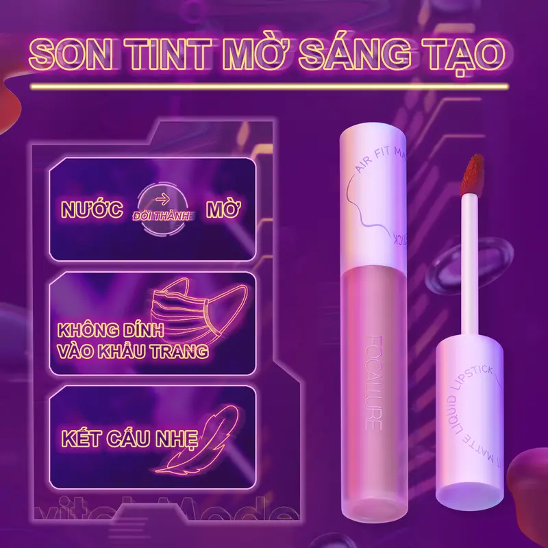 Son môi Focallure MordenUrban Misty City Son tint nhung mờ Thoáng mát Vừa vặn Dưỡng ẩm Sắc tố cao Lâu trôi Mềm mượt + [Free Gift] Acne Mask 1pcs 8