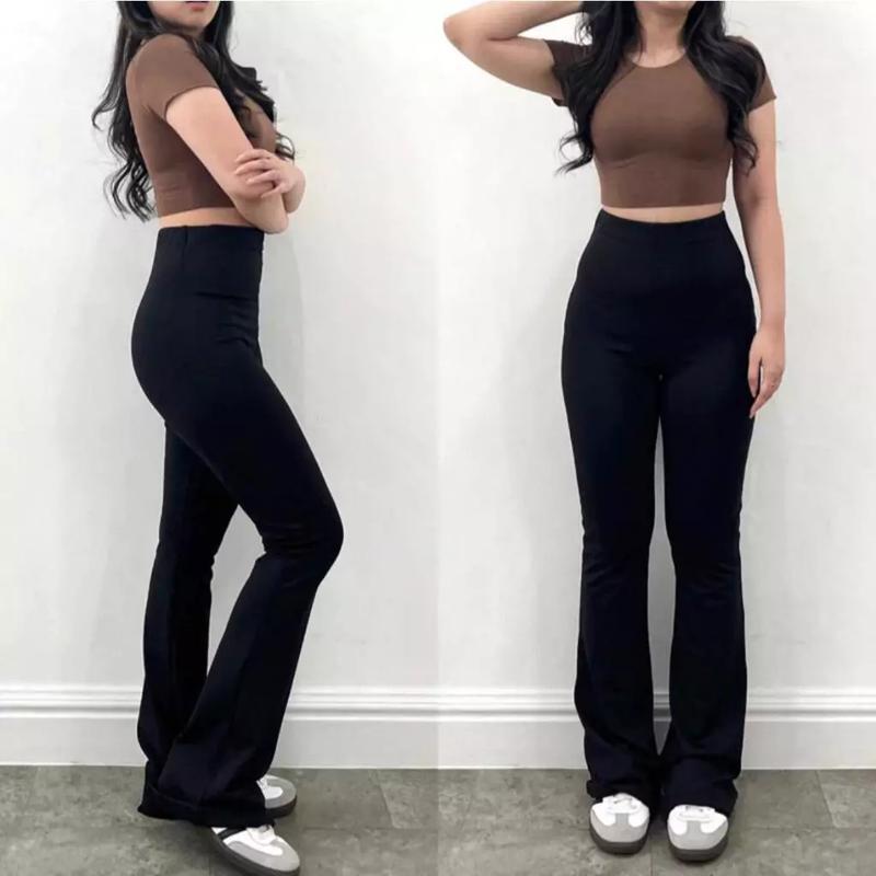 NORA Celana Fit And Flare Pants Cutbray Scuba Pinggang Highwaist Bahan Stretch Melar Elastis Kulot Cutbray Scuba NORA - Karet, Kaki 1