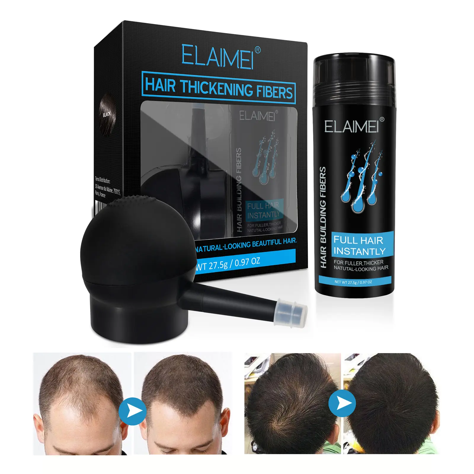 27.5g Hair Fiber Powder Natural Keratin Hair Building Styling Powder Loss Bald Fibre Pack Building Hairline Optimizer Dense Hair Styling