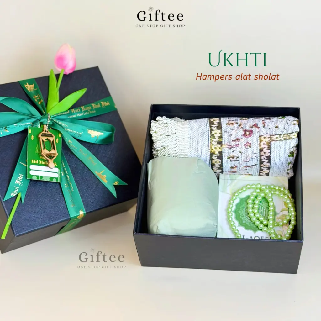 HAMPERS LEBARAN UKHTI EXCLUSIVE HARD BOX GIFT SET PERLENGKAPAN SHOLAT SAJADAH MUKENAH IDUL FITRI