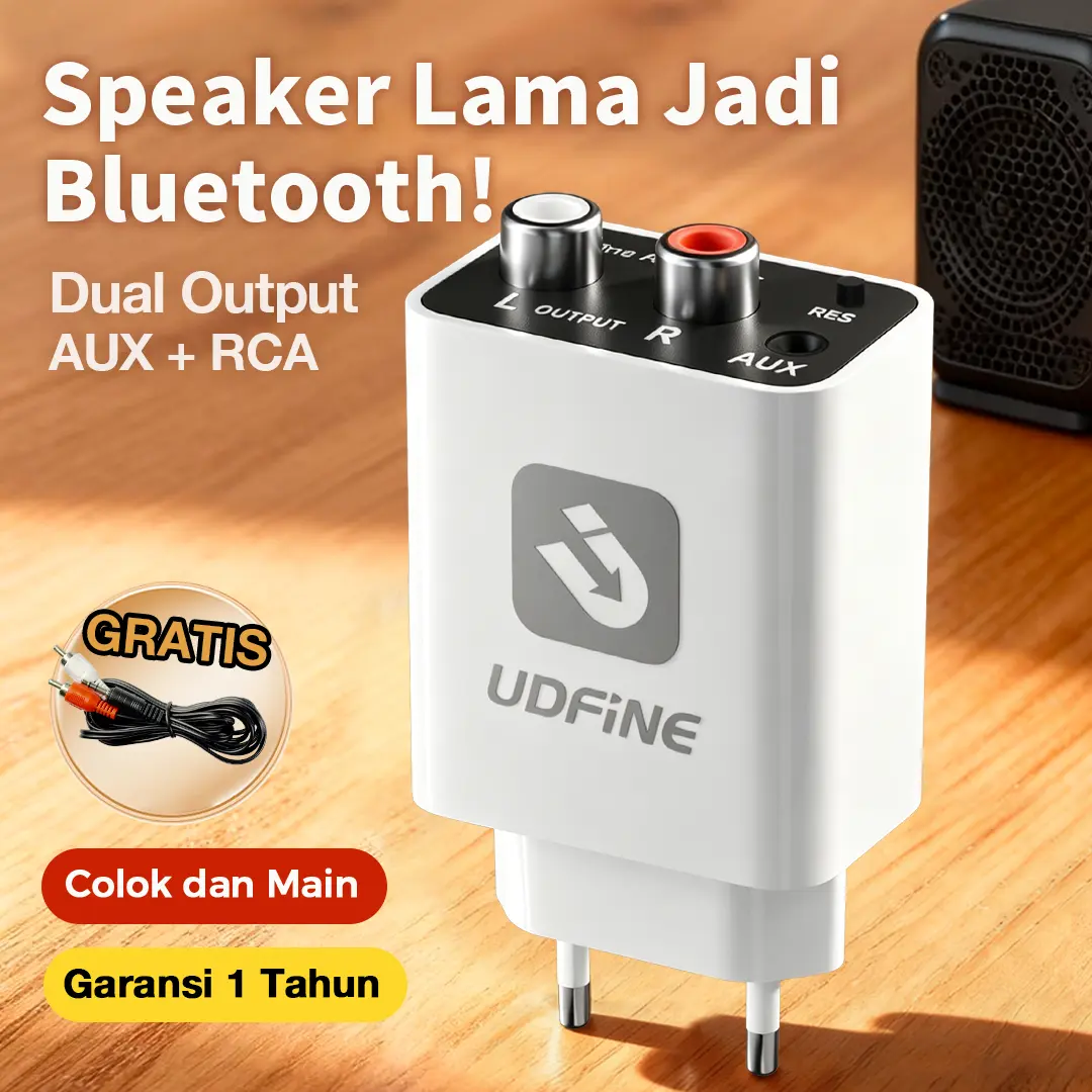 [ORIGINAL] Udfine AudioLink Adapter Bluetooth Audio Receiver Putih Mutiara Wireless Musik untuk Speaker Lama Sound System Penguat Audio Rumah Jadi Modern