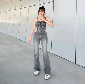 Highwaist Cutray Jeans Retro Celana Jeans Panjang Wanita Stretch Cutbray Whisker Retro Denim Vintage Melar Hitam Nyaman Loose Flare Bahan 100% Stretch Melar & Adem