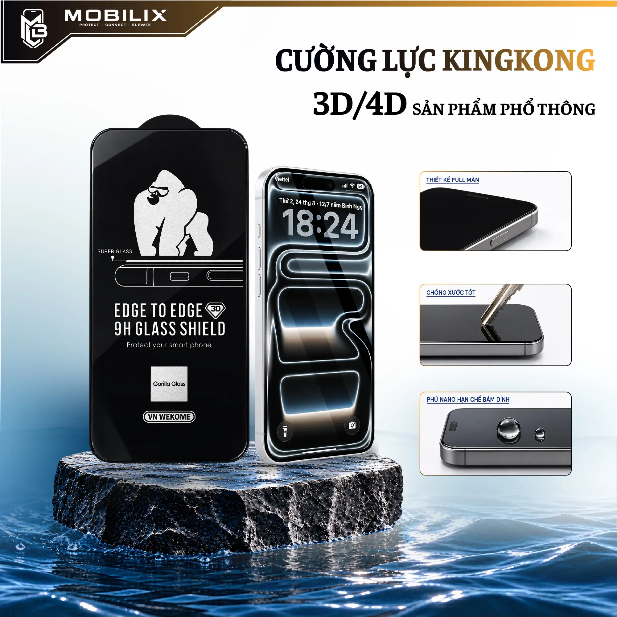 Cường Lực KingKong 3D/4D Độ Full Màn 96% , Phủ Nano Mượt , Độ Cứng 9H ,Dành Cho iPhone 16 Promax 15 Promax 14 Promax 13 Promax 12 Promax 11 Promax X Xs max Xr 11 Pro 7 8 Plus