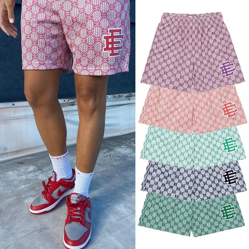 EE American Vintage Printed Mesh Shorts Street Basketball Shorts Trend Hip Hop Sports Short Pants Red\ Purple\ Green\ Navy\ Coffee