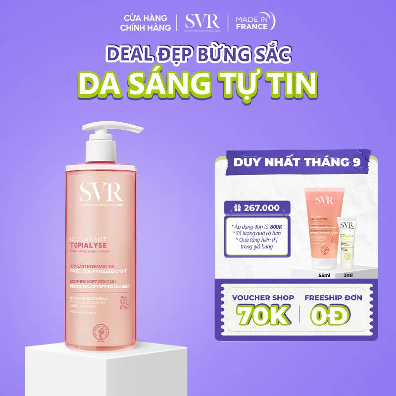 Gel làm sạch dùng cho da nhạy cảm, da khô và viêm da cơ địa SVR TOPIALYSE Gel Lavant 400ml