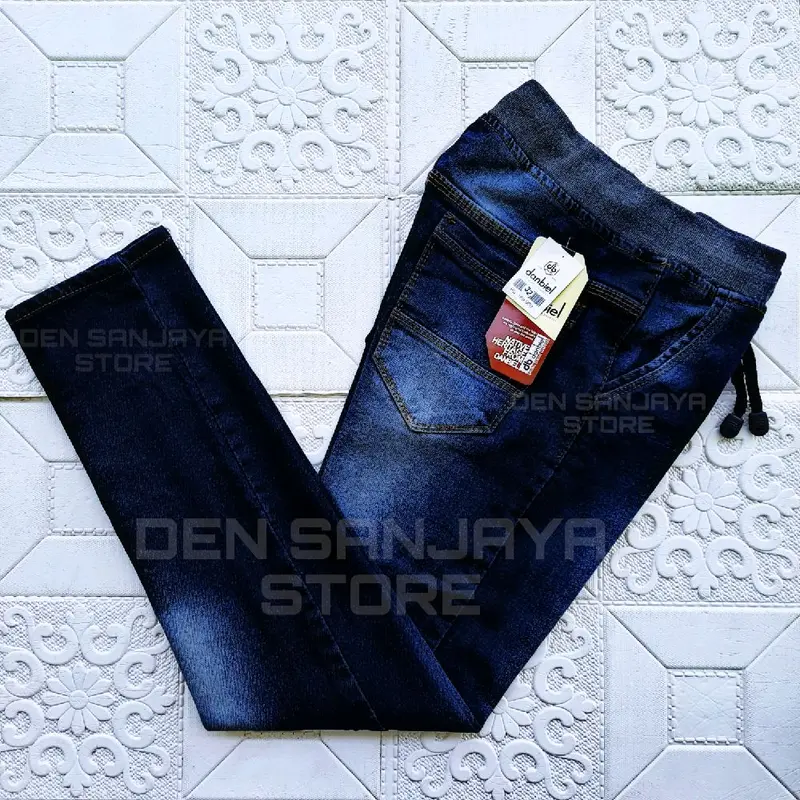 celana jeans panjang pria pinggang karet size 28-44 Slim Fit  Denim  Melar  Nyaman 5