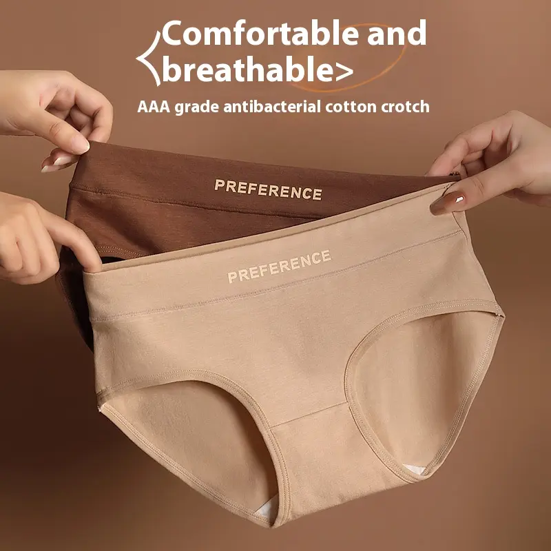 Large Size No Trace Panties Women's Cotton 100% Cotton Antibacterial Medium Waisted