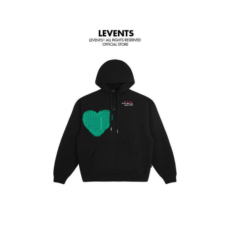  Áo Hoodie Levents Green Heart  Black Chất Nỉ Chân Cua Unisex Oversized 